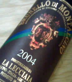 Bottle of 2004 Brunello di Montalcino from La Lecciaia winery.