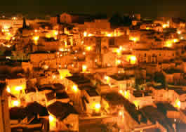 View of sassi at night